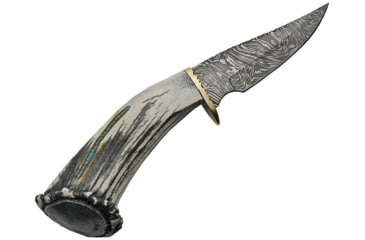 Image of Rite Edge Skinner Knife, 5 Damascus steel blade, Elk stag handle with turquoise inlay, RU-EKDMB4