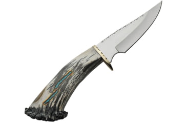 Image of Rite Edge Skinner Knife, 5 mirror finish blade, Elk stag handle with turquoise inlay, RU-EKB4
