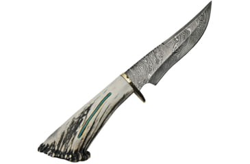 Image of Rite Edge Skinner Knife, 6.5 Damascus steel skinner blade, Elk stag handle with turquoise inlay, RU-EKDMB3