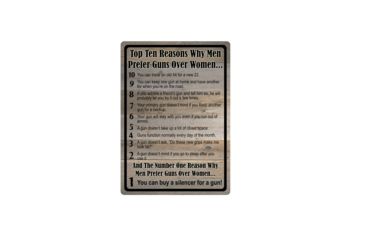 Image of River's Edge 10 Reasons For Gun Over Woman TinSign 16 1559
