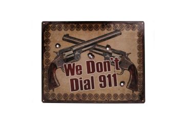 Image of River's Edge 12in.x17in. Weatherpoof Rolled Edge Tin Sign, We Don't Dial 911 184665