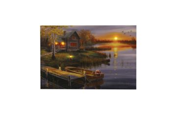 Image of River's Edge 24 X 16 LED Wall Art Autumn Lake Cabin 1781