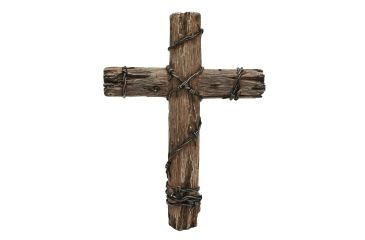 Image of River's Edge Hand-Painted Poly Resin Cross, Wooden Wire, 14in. 184014