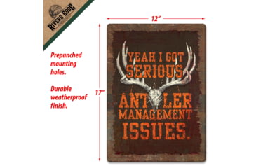 Image of Rivers Edge Tin Sign, Antler Management, 12 x 17 in, 2210