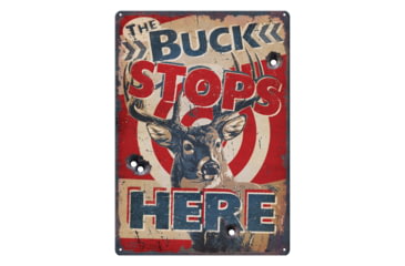 Image of Rivers Edge Tin Sign, Buck Stops, 12 x 17 in, 1566