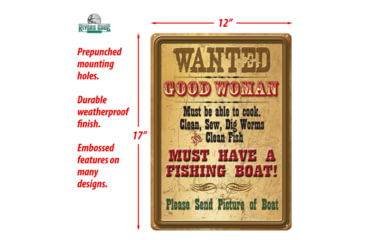 Image of Rivers Edge Tin Sign, Wanted Good Woman, 12 x 17 in, 1588