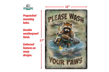 Image of Rivers Edge Tin Sign, Wash Your Paws, 12 x 17 in, 1436