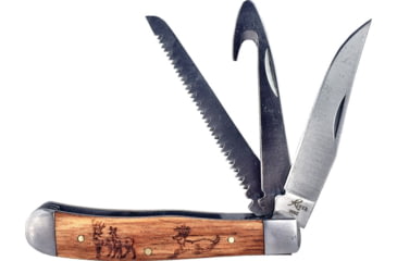 Image of Roper Knives Trapper Three Blade Folding Knife, Satin 1065 Carbon Steel Clip, Saw, Guthook Blades, Zebra Wood Handle, SS Bolster, RP0098ZWD