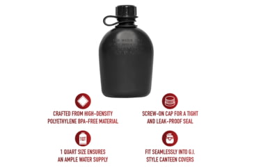 Image of Rothco Genuine G.I. 3 Piece 1 Quart Plastic Canteen, Black, 1 Qt, 20427