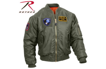 Image of Rothco MA-1 Flight Jacket with Patches, Sage Green, Small, 7240-SageGreen-S