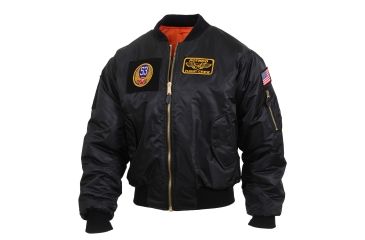 Image of Rothco MA-1 Flight Jacket with Patches, Black, Extra Small, 7250-Black-XS