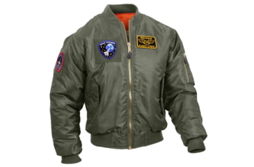 Image of Rothco MA-1 Flight Jacket with Patches, Sage Green, Small, 7240-SageGreen-S
