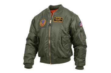 Image of Rothco MA-1 Flight Jacket with Patches, Sage Green, Small, 7240-SageGreen-S