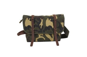 Image of Rothco Vintage Canvas Explorer Shoulder Bag w/ Leather Accents, Woodland Camo, 9614-WoodlandCamo