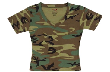 Image of Rothco Womens Short Sleeve Camo V-Neck T-Shirt, Woodland Camo, Extra Large, 8066-641