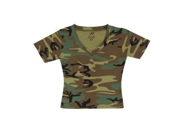 Image of Rothco Womens Short Sleeve Camo V-Neck T-Shirt, Woodland Camo, Extra Small, 8066-WoodlandCamo-XS
