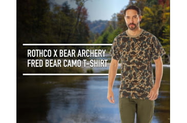 Image of Rothco X Bear Archery Fred Camo T-Shirt, Camo, Small, 613902035959