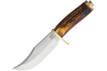 Image of Rough Rider .45 Bowie Knife, 10in Overall, 5.5in Satin SS Clip Point Blade, Stag Bone Handle, Brass Guard, RR1939
