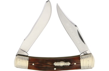 Image of Rough Rider Bolster Stripe Moose Folding Knife, 440 SS Clip/ Spey Blades, Brown Jigged Bone Handle, Blade Etching, KC016 3.5in /RR1565