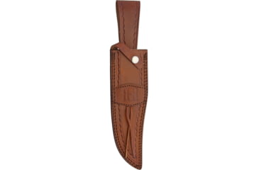 Image of Rough Rider Bowie Wood Knife, 14.5in Overall, 9in Satin SS Clip Point Blade, Brown Wood Handle, Brass Guard, Brown Leather Sheath, RR2007 / SM1083