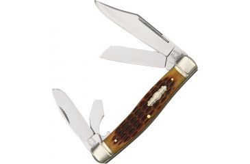 Image of Rough Rider Four Blade Stockman  Fold Knife, Clip, spey and sheepsfoot blade, Amber jigged bone handle RR1355