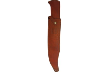 Image of Rough Rider Gold Star Bowie Knife, 19.5in Overall, 14.5in Damascus Steel Clip Point Blade, Brown Bone Handle, Brass D-Guard, Brown Leather Sheath, RR1942
