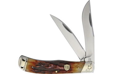 Image of Rough Rider Jumbo Trapper Brown Stag Bone Folding Knife, Mirror SS Clip And Wharncliffe Blades, Brown Stag Bone Handle, KB283R