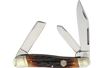 Image of Rough Rider Lg Stockman Brown Stag Bone Folding Knife, Mirror SS Clip, Sheepsfoot, Spey Blades, Brown Stag Bone Handle, KC015R