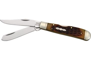 Image of Rough Rider Lockback Trapper Fold Knife, 440 SS clip and spey blade, Amber jigged bone handle RR1069