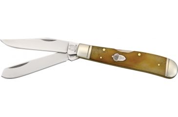 Image of Rough Rider Lockback Trapper Fold Knife, 440 SS clip and spey blade, Smooth tobacco bone handle RR1070