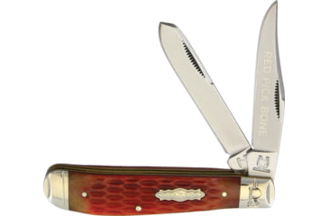 Image of Rough Rider Mini Trapper Red Picked Bone Folding Knife, SS Clip/ Spey Blades, Red Pick Bone Handle, Blade Etching, KB205 / RR1678