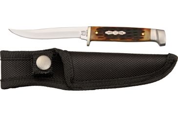 Image of Rough Rider Small Hunter Fixed knife 6.25in, Full tang Blade, Amber jigged bone handle RR1033