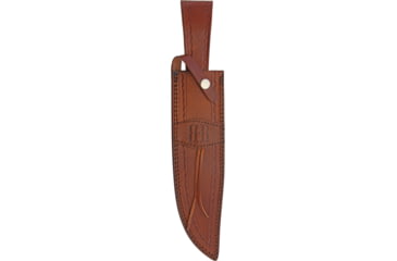 Image of Rough Rider Stacked Leather Bowie Knife, 16.75in Overall, 11in Satin SS Clip Point Blade, Brass Guard, Stacked Leather And Black Pakkawood Handle, Leather Sheath, RR2006 / SM1075