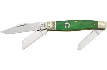 Image of Rough Rider Stockman Fold Knife 4 1/4in., Clip, spey and sheepsfoot blade, Smooth green bone handle RR1057