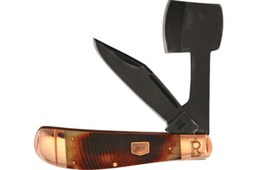 Image of Rough Rider Backwoods Bushcrafter, Black stonewash finish stainless clip and axe blad, Brown jigged bone handle, BB221 FOLDING CHOPPER