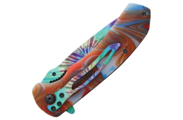 Image of Rough Rider Tie Dye Linerlock A/O Folding Knife, 4.5in Closed, 3.25in SS Drop Point, Synthetic Handle, Thumb Stud, Pocket Clip, Tie Dye Pattern Blade, Red And Blue Swirl Handle, BF210511/RR1909