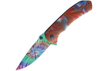 Image of Rough Rider Tie Dye Linerlock A/O Folding Knife, 4.5in Closed, 3.25in SS Drop Point, Synthetic Handle, Thumb Stud, Pocket Clip, Tie Dye Pattern Blade, Red And Blue Swirl Handle, BF210511/RR1909
