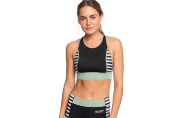 Image of Roxy Fitness Pt Crop Top Bra - Women's, True Black Beetle Stripes, Medium, ERJX303976-KVJ5-M