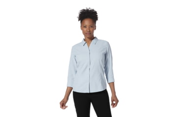 Image of Royal Robbins Expedition II Print 3/4 Sleeve Shirt - Womens, Summer Sky Ex Check, XS, Y322024-Summer Sky Ex -XS