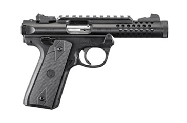 Image of Ruger 22/45 Lite Mark IV Pistol, .22 Long Rifle, 4.4 in barrel, black polymer frame, checkered black polymer grip, blowback operated semi-auto, fixed blade front, adjustable rear, 10 round magazine, 22/45 LMIV-1-FRRMPG