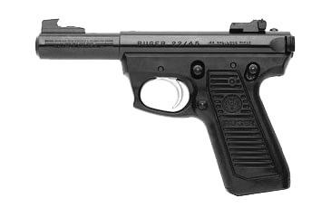 Image of Ruger 22/45 Mark II Pistol, .22 Long Rifle, 4.75 in barrel, polymer frame, integrated black synthetic grip, blowback operated semi-auto, fixed front, adjustable rear, 10 round magazine, 22/45 MRKII-475-1-FRRMPG