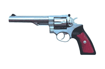 Image of Ruger GP-100 Revolver, .357 Magnum, 6 in barrel, stainless steel frame, rubber with rosewood insert grip, revolving chamber, fixed blade front, adjustable rear, 1987-2004, 6 round cylinder, GP-100-357-6-1-FRRMPG