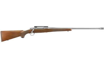 Image of Ruger Hawkeye Hunter Bolt Action Rifle, 7mm PRC, 24in Threaded Barrel, 1-8, Walnut Wood Stock, Stainless, 57144-FRRMPG