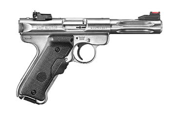 Image of Ruger Mark III Hunter Pistol, .22 Long Rifle, 4.5 in barrel, stainless steel frame, Crimson Trace Lasergrips grip, blowback operated semi-auto, fiber-optic front, V-notch adj. rear, 10 round magazine, Mark III HT-45-1-FRRMPG