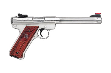 Image of Ruger Mark III Hunter Pistol, .22 Long Rifle, 6.875 in barrel, stainless steel frame, half-checkered cocobolo grip, blowback operated semi-auto, fiber-optic front, adjustable rear, 10 round magazine, MarkIIIHT6875-1-FRRMPG