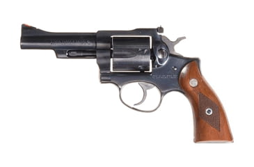Image of Ruger Security-Six Revolver, .357 Magnum, 4 in barrel, black carbon steel frame, checkered walnut grip, revolving chamber, fixed blade front, adjustable rear, 6 round cylinder, SS-357-4-1-FRRMPG
