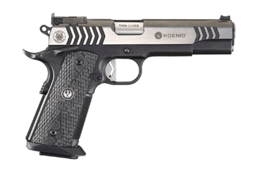 Image of Ruger SR1911 Competition Pistol, 9mm Luger, 5 in barrel, matte black stainless steel frame, Hogue G-10 Piranha grips grip, recoil operated semi-automatic, fiber-optic front, adjustable target rear, 10 round magazine, SR1911 CMP-1-FRRMPG