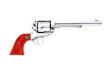 Image of Ruger Vaquero Revolver, .45 Colt, 7.5 in barrel, stainless steel frame, rosewood grip, revolving chamber, blade front, fixed rear, 6 round cylinder, VQR-45-75-1-FRRMPG