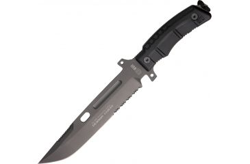 Image of RUI Tactical Fixed blade Knife 12 3/4in., partially serrated blade with partially serrated t, Black rubberized handle RUI31831