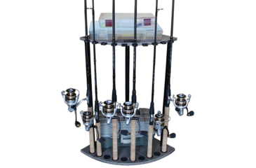 Image of Rush Creek Creations 10 Rod Corner Rack, Barn Wood, Rod Canvas, 15 x 15 x 27, 38-4062